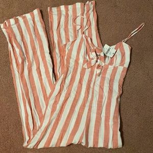 Brand new gorgeous wide leg pantsuit 💜❣️coral & white stripes. Spaghetti strap